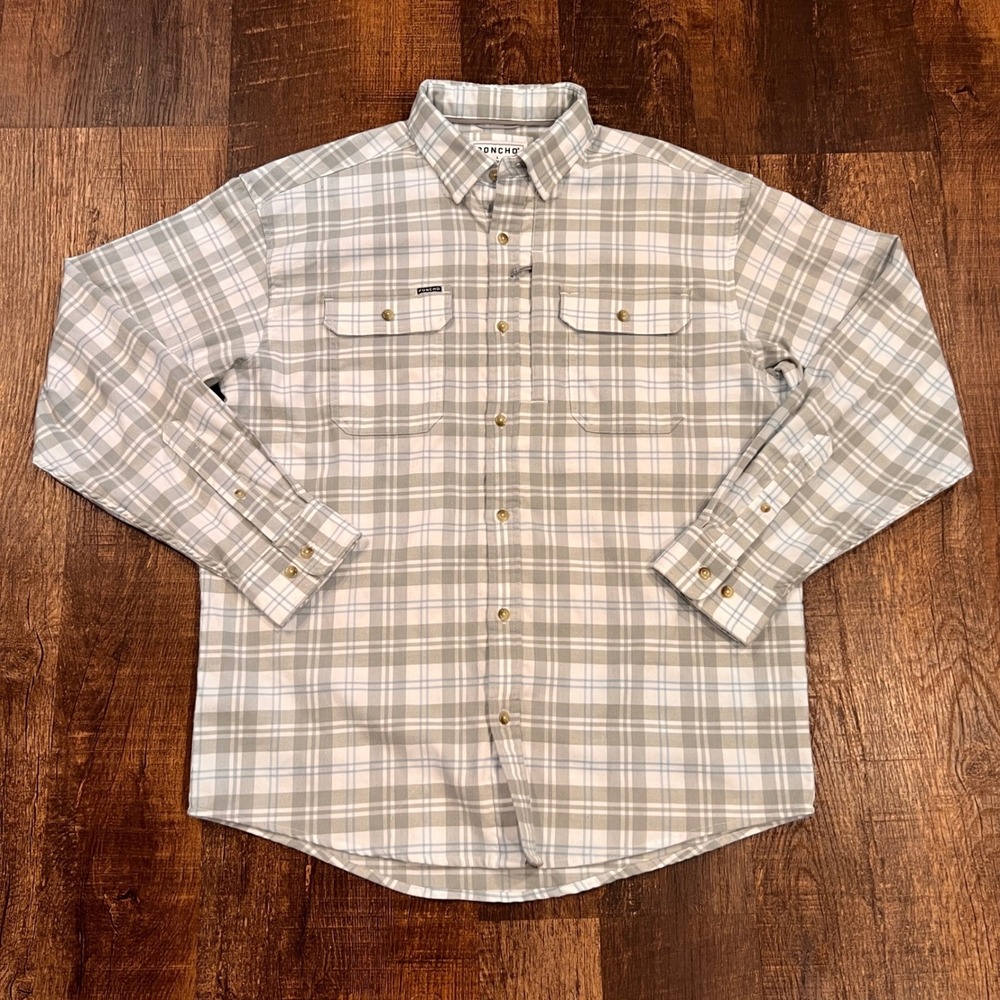 Poncho Flannel The Snow Cat Magnetic Pocket Fishing Shirt Regular Fit Large - Picture 2 of 10